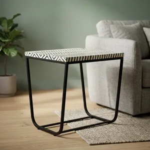 Modern Bone Inlay Metal <b>Side</b> <b>Table</b> <b>Square</b> Accent End <b>Table</b> Handmade Contemporary Living Room Bedroom Decorative Furniture Design - Product Image 4