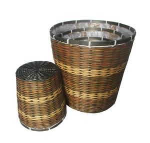 Pot de fleurs vietnamien en bambou pas cher avec doublure en plastique, couvercle en rotin, couleur marron unique - Product Image 4