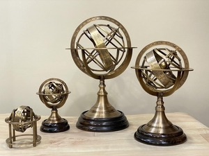 Sphère du Zodiaque en Laiton avec Socle en Bois Foncé, Globe Armillaire Astronomique Antique pour Bureau, Bibliothèque, Maison ou Présentation - Product Image 4