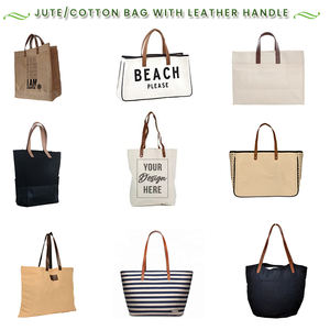 Nouvel arrivage de sacs à bandoulière fourre-tout en toile de coton de haute qualité Conception de logo personnalisé écologique Poignée en cuir marron à la mode - Product Image 4