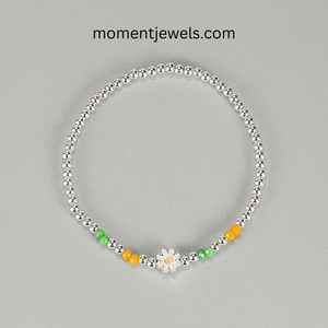 925 Silver Rhodium Plated Ball Flower Charm Elastic <b>Beaded</b> <b>Bracelet</b> for Women Party Gift - Product Image 6