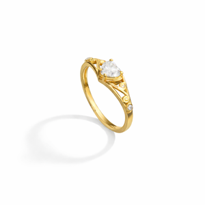 Anillo de Compromiso de Oro Sólido Puro de 14K con Forma de Corazón Real y Filigrana Delicada, Anillo de Diamantes Cultivados en Laboratorio con Banda de Corazón de Amor Eterno - Product Image 3