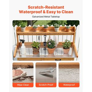 Tavolo da Giardinaggio 3-in-1 in Legno per Esterni, 44 X 19, con Piano in Ferro Zincato, Postazione di Lavoro per Giardinaggio - Product Image 4