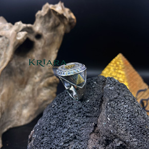 Bague signet pour homme en argent 925 et or massif 18 carats avec diamant de laboratoire intégré, motif Œil de la Prophétie, pour un usage quotidien - Product Image 5