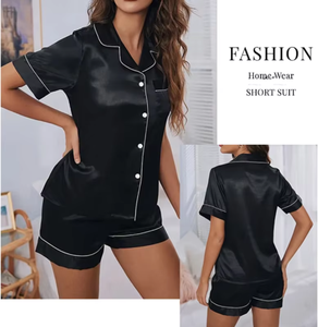 Ensemble pyjama deux pièces pour femme, vêtements de nuit et de détente, pyjama boutonné, ensemble short et haut pour femme - Product Image 4