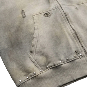 Sudadera con Capucha Vintage de Alta Calidad con Pedrería, 100% Algodón, Felpa Francesa, Efecto Desgastado por el Sol, Desgarrada, Lavado Monkey, Corta - Product Image 6