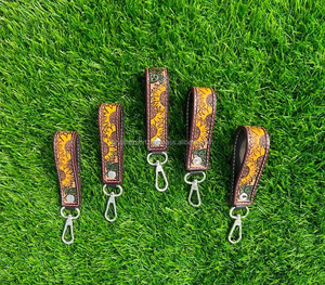 Stylish Hand Carved Tooled Leather Key Chains Embossed Floral Print Leather Key Rings Tooled Leather Accessories Cute Key Chains - Product Image 5