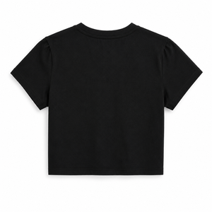 Camiseta Corta de Cuello Redondo Vintage para Mujer, Manga Corta, Color Negro Sólido, Informal, Ajustada, Tejido de Punto Jersey, 100% Algodón, Primavera - Product Image 2