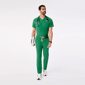 Medical Uniform Unisex Men V Neck Top Straight Pants Woven Cotton <b>Scrub</b> <b>Set</b> Custom Logo High Quality <b>Scrub</b> <b>Sets</b> - Product Image 1