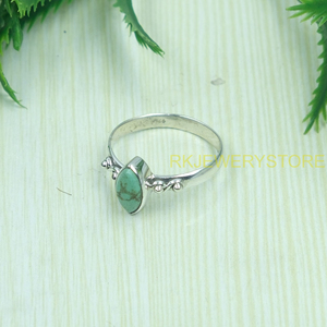 Anillo de Plata de Ley 925 con Turquesa Natural, Anillo de Turquesa Marquise Hecho a Mano, Anillo de Plata Boho, Joyería de Piedras Preciosas al por Mayor - Product Image 4