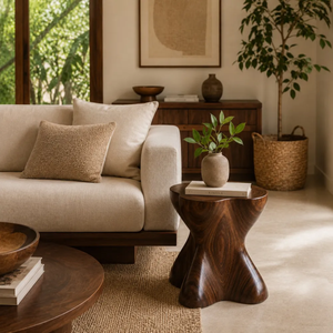 Modern Artistic Suar Wood <b>Side</b> <b>Table</b> Sculptural Organic Contemporary Accent <b>Table</b> Durable Natural Dark Grain Design - Product Image 6