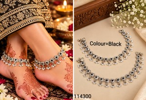 Joyería al por mayor: Conjunto de tobillera Payal nupcial chapada en oro con piedra Kundan verde tradicional y detalles de perlas para mujer - Product Image 4
