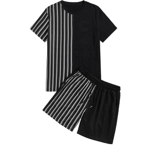 T-shirt uni pour homme et short à cordon de serrage, short de bain d'été en tissu sergé à manches courtes pour homme, ensemble deux pièces de plage pour homme - Product Image 1