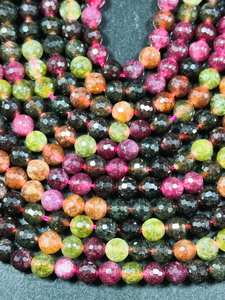 Perles de pierres précieuses en tourmaline naturelle, facettées, rondes, magnifiques, multicolores, brin complet, perles de haute qualité - Product Image 2