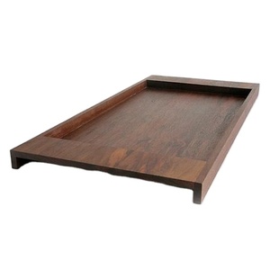 Bandeja rectangular con mango de Metal, bandeja plana de madera de Acacia, hecha a mano, con mango de metal - Product Image 2
