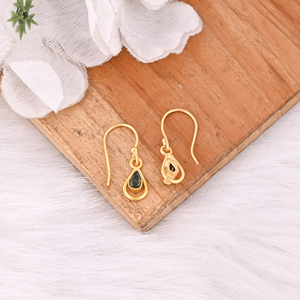 Natural Green Tourmaline Teardrop Gold Plated Brass <b>Hook</b> <b>Earrings</b> for Women Trendy Gift - Product Image 4