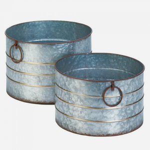 Antique Copper Galvanized Metal <b>Large</b> <b>Planter</b> with Tray - Product Image 3