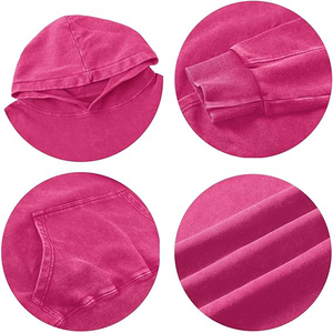 Sudadera con Capucha Oversize de Algodón Felpa Estilo Vintage Desgastado con Lavado Ácido Rosa para Hombre - Streetwear - Product Image 5