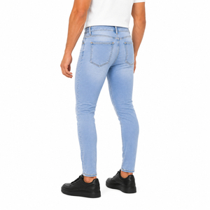 Jeans de Mezclilla para Hombre, Corte Slim Fit, Color Azul Claro, Largo Regular, Algodón Lavado, Casual, Transpirable, Cintura Media, Cierre de Cremallera, Estilo Pencil - Product Image 5