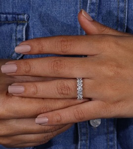 14K Solid Gold 1.75 TCW Oval Lab Grown Diamond CVD Diamond Wedding Eternity Band Seven Stone Band for Her <b>Matching</b> Wedding Band - Product Image 2