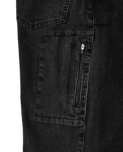 Jean cargo droit en denim noir délavé vintage avec poches, coupe ample, pour femme, taille régulière - Product Image 3