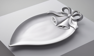 Plateau de Noël en aluminium finition argentée de luxe, plat de service festif métallique avec nœud et clochette, décoration de table pour les fêtes - Product Image 5