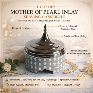 Cazuela de Lujo con Incrustaciones de Madreperla, Olla de Acero Inoxidable y Madera para Mantener la Comida Caliente, Juego de Utensilios de Cocina Premium para Eid y Bodas - Product Image 5