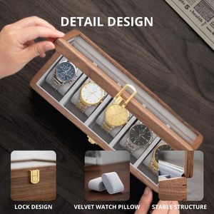 wood <b>Watch</b> Box for Men 5 Slot Wooden <b>Watch</b> <b>Case</b> <b>Watch</b> Display Box with Glass Lid <b>Watch</b> Holder for <b>Watch</b> Storage for Men - Product Image 6