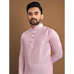 FANCY SUAVE SEDA JACQUARD BUTTI TRABAJO HOMBRE KURTA CON PIJAMA BEBÉ ROSA Lungi - Product Image 2