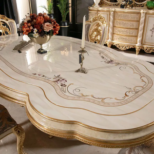 Ensemble de table à manger royale classique de luxe en teck massif sculpté avec plateau brillant, style européen, mobilier de salle à manger pour hôtel et villa - Product Image 5