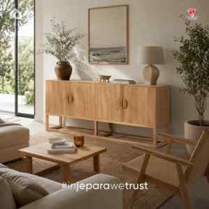 Australian Style Solid Teak Wood <b>Sideboard</b> Cabinet Modern Scandinavian Buffet <b>Storage</b> Cabinet Custom Size Handmade Jepara - Product Image 1