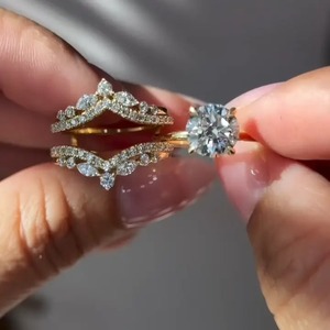Elegant 925 Moissanite Luxurious 2.0Ct Cut 4 Prong <b>Solitaire</b> Engagement <b>Ring</b> for Women Sterling <b>Silver</b> Yellow Gold Plated - Product Image 4