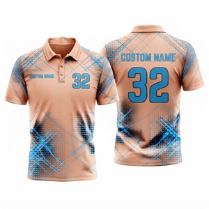 <b>Peach</b> Blue Geometric Pattern Custom Polo <b>Shirt</b> Men's Breathable Sublimated Sports Uniform Team Apparel Casual Athletic Wholesale - Product Image 1