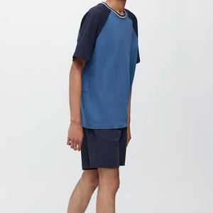 Ensemble T-shirt et short pour homme grande taille, col en V uni, style streetwear, imprimé par transfert thermique, décontracté, respirant, tricoté 100% coton, été - Product Image 1