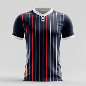 เสื้อฟุตบอล OEM แบบซับลิเมชั่น 100% โพลีเอสเตอร์ เสื้อฟุตบอลลายทางสำหรับผู้ชาย เสื้อฟุตบอลชาย - Product Image 3