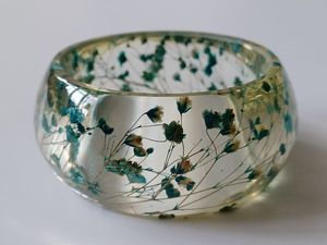 Stunning <b>Clear</b> <b>Resin</b> Bangle with Blue Flowers Premium <b>Resin</b> Bangle Lightweight Comfortable Bangles - Product Image 2