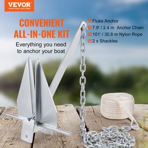 Kit Ancora Fluke da 13 libbre con Catena da 7,9 piedi e Corda da 101 piedi, Griffe da 2x0,4 pollici in Acciaio Zincato a Caldo per Yacht e Barche - Product Image 2