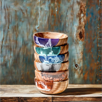 Nouvel ensemble de vaisselle en résine et bois de manguier de style américain, écologique, emballage carton sur mesure, compatible contact alimentaire, logo personnalisé