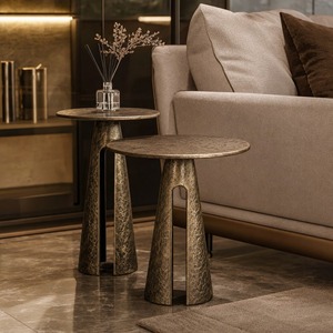 Mesas de Centro Redondas Metálicas Contemporáneas con Acabado Antiguo, Muebles de Sala de Estar, Diseño Decorativo de Base - Product Image 2