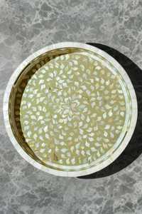 Plateau de service et de rangement élégant fait main avec incrustation de nacre, organisateur en mosaïque de coquillages de nacre de qualité supérieure pour présentation sur table, repas - Product Image 3
