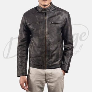 Chaqueta de Cuero Genuino Negra Retro para Hombre, Estilo Vintage Cafe Racer, Ajustada, Informal, para Invierno - Product Image 3