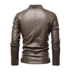 Blouson Biker Homme Slim Fit en Similicuir Marron Personnalisé avec Poches Zippées Col Montant Fermeture Éclair Avant Vente en Gros OEM Marque Privée Acheteurs USA - Product Image 2