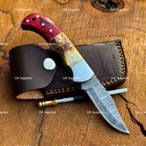 UA Supplies Hot Selling Industrial Grade Damascus Steel Folding <b>Knife</b> Wood <b>Handle</b> Non-Adjustable Pocket Gear 6.5 EDC OEM Low MOQ - Product Image 6
