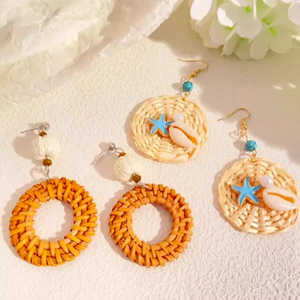 TUYET DUNG Rattan Hoop <b>Earrings</b> Handmade Woven Natural Folk Art Boho Lightweight Wedding Jewelry Made in Vietnam - Product Image 1