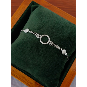 925 Sterling Silver Circle <b>Charm</b> <b>Bangle</b> for Women Minimalist Geometric Link Chain Wedding Party Gift - Product Image 1