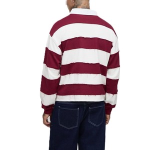 Camisetas de manga larga para hombre con rayas desgastadas, estilo rugby, de algodón grueso, corte holgado, producción en masa - Product Image 3