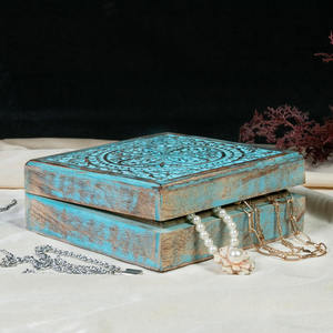 Caja organizadora de joyas de madera cuadrada al por mayor caja de madera de mango azul cielo para almacenamiento y decoración organizador de tocador de dormitorio - Product Image 6