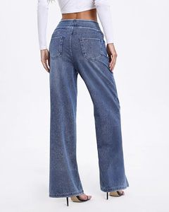 High <b>Waist</b> Wide Leg <b>Jean</b> Pants Women Cotton Stonewashed Loose Fit Full Length Casual Style With Pockets <b>Elastic</b> <b>Waist</b> - Product Image 3