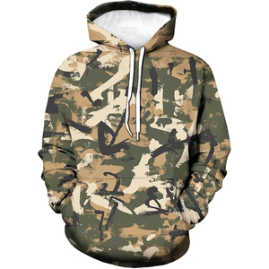 Sudadera con Capucha Camuflada para Hombre, Mezcla de Algodón y Poliéster, Efecto Marmoleado, Capucha con Cordón, Forro Polar, Bolsillos, Estilo Vintage - Product Image 4