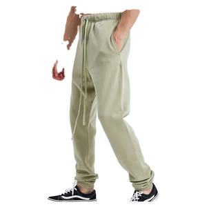 Pantalones de chándal de lana pesados de 410gsm de alta calidad para hombre, estampado personalizado, gris liso con etiqueta de lona, Pantalones - Product Image 5